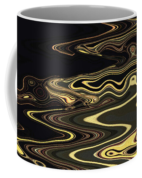 Light Trails Coffee Mug featuring the digital art Golden Shimmers on a Dark Sea by Gina Harrison