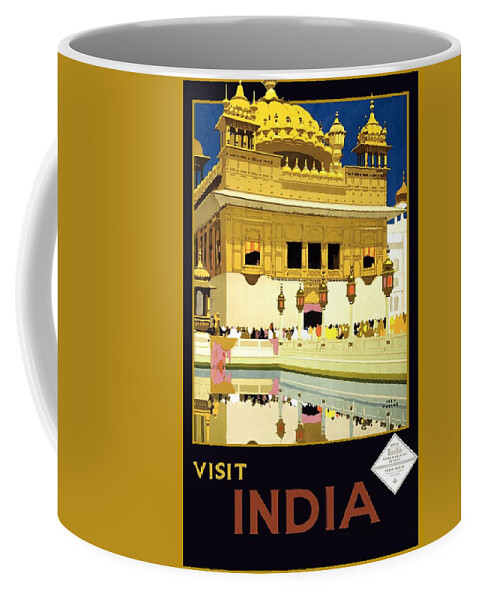 Golden Temple Coffee Mug featuring the painting Golden Temple Amritsar India - Vintage Travel Advertising Poster by Studio Grafiikka