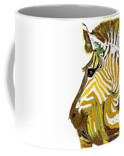 Zebra Coffee Mug featuring the painting Golden Zebra by Saundra Myles