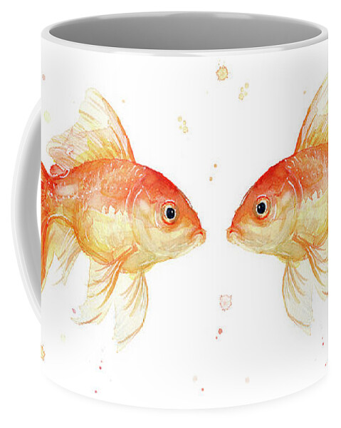 Gold Coffee Mug featuring the painting Goldfish love Watercolor by Olga Shvartsur