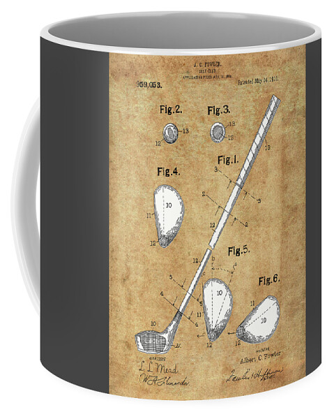 Golf Coffee Mug featuring the digital art Golf Club Patent Drawing Vintage by Bekim M