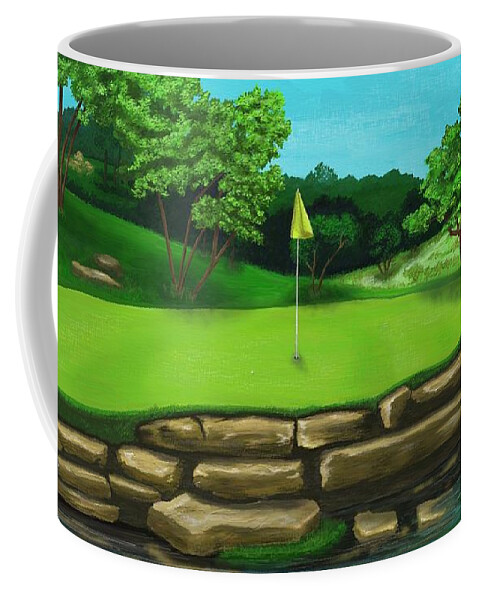 Golf Coffee Mug featuring the digital art Golf Green Hole 16 by Troy Stapek