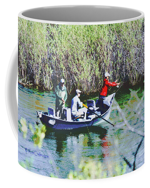 Fishing Coffee Mug featuring the mixed media Gone Fishin' by Kae Cheatham