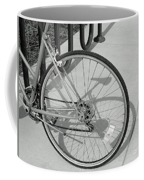 Bicycle Coffee Mug featuring the photograph Gone to Class - bw by Ann Horn