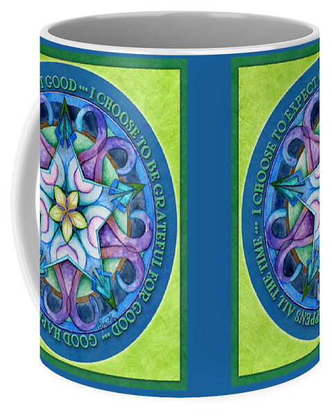 Mandala Coffee Mug featuring the painting Good Happens Mandala Prayer by Jo Thomas Blaine