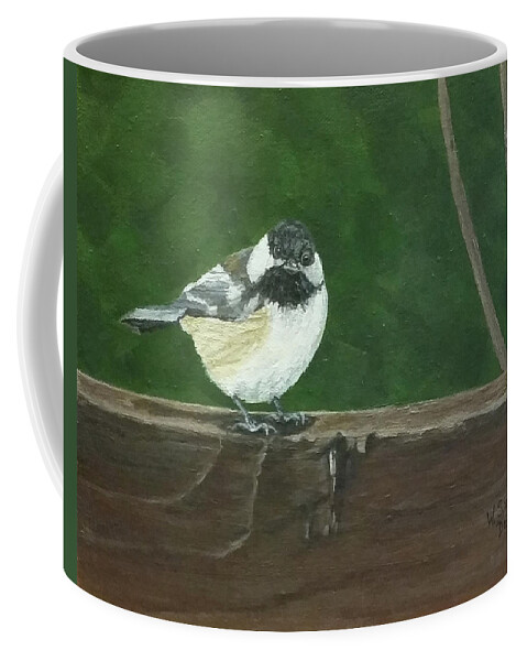 Chickadee Coffee Mug featuring the painting Good Morning by Wendy Shoults