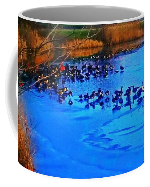 Goose Coffee Mug featuring the painting Goose Pond by PrettTea Art Gallery By Teaya Simms