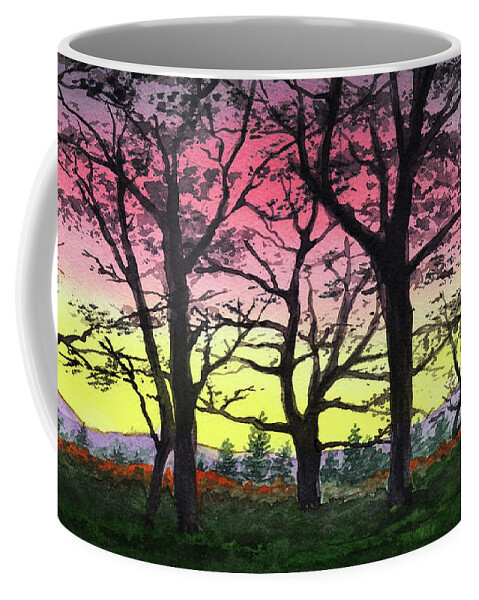 Sunrise Coffee Mug featuring the painting Gorgeous Sunrise Watercolor Landscape by Irina Sztukowski