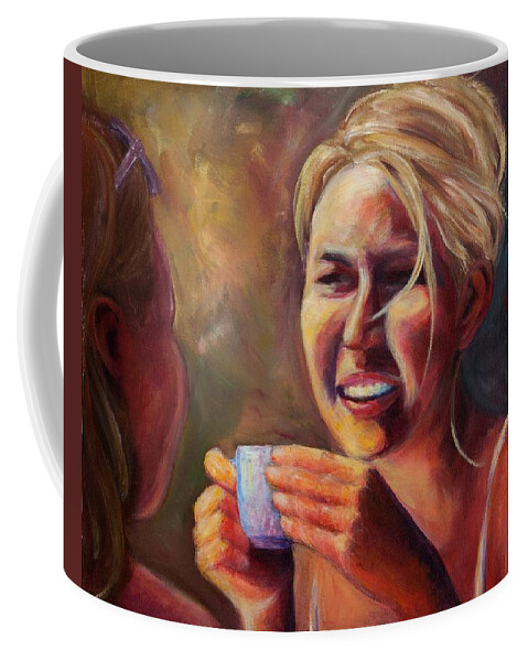 Girl Coffee Mug featuring the painting Gossip by Jason Reinhardt