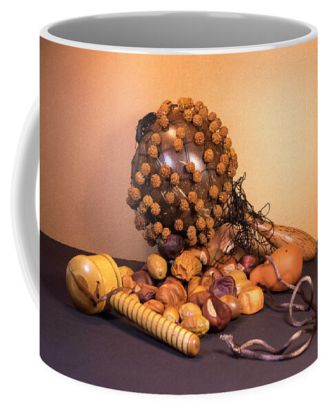 Rattle Coffee Mug featuring the photograph Gourd Rattle Bali Musical Instrument from Bali with Buckeyes by Douglas Barnett