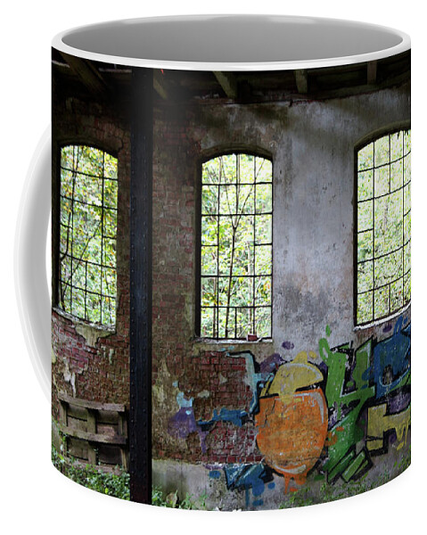 Factory Coffee Mug featuring the photograph Graffiti on the walls of an old factory by Eva-Maria Di Bella