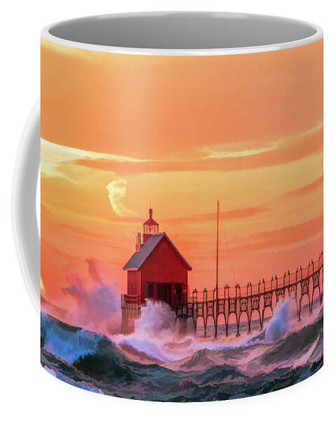 Grand Haven Coffee Mug featuring the painting Grand Haven Lighthouses by Christopher Arndt