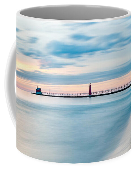 Grand Haven Coffee Mug featuring the photograph Grand Haven Pier - Smooth Waters by Larry Carr