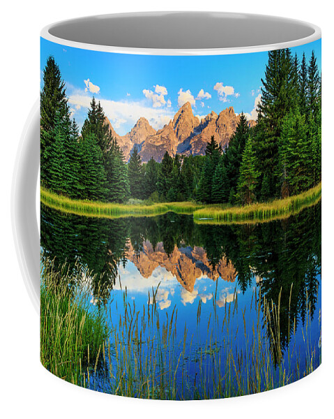 Sunrise Coffee Mug featuring the photograph Grand Teton Reflections in Snake River by Ben Graham