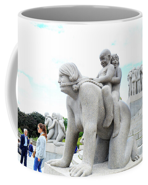 Grandmother Coffee Mug featuring the photograph Grandchildren Riding on Grandmothers Back by Allan Levin