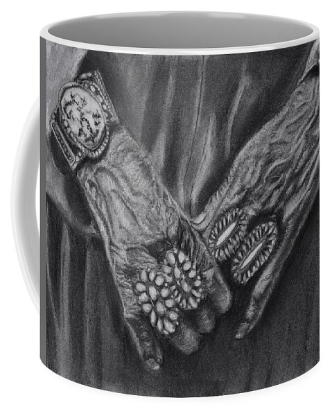 Grandmother Coffee Mug featuring the drawing Grandmother Hands by Sheila Johns