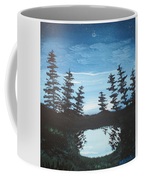 Folk Coffee Mug featuring the painting Grandpa's Piney Pond by Susan Michutka