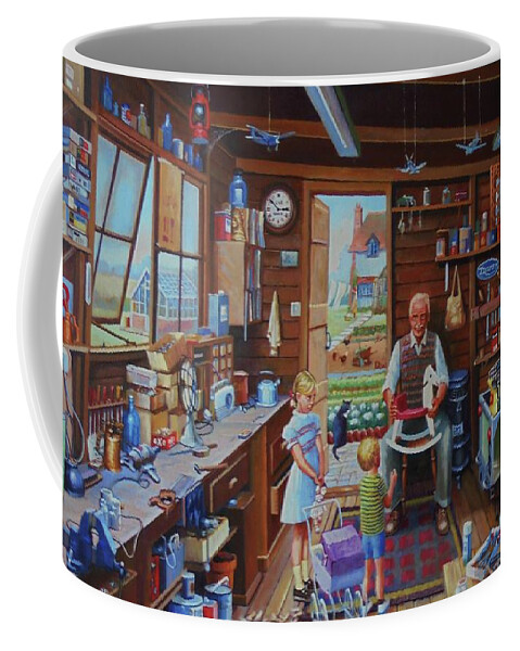 Shed Coffee Mug featuring the painting Grandpa's workshop. by Mike Jeffries