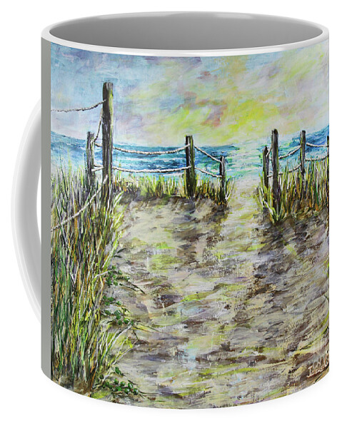 Beach Coffee Mug featuring the painting Grassy Beach Post Morning 2 by Janis Lee Colon