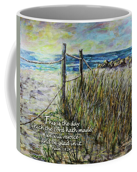 Beach Coffee Mug featuring the digital art Grassy Beach Post Morning Psalm 118 by Janis Lee Colon