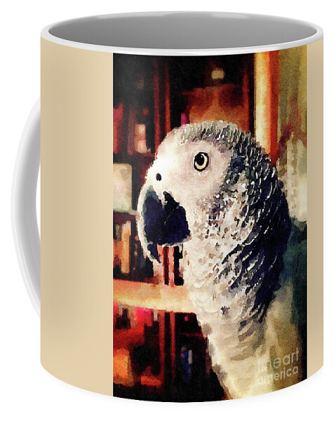 African Gray Parrot Coffee Mug featuring the digital art Gray by Betty LaRue