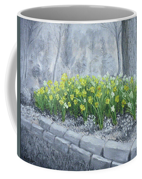 Fine Art Coffee Mug featuring the painting Grayscale Daffodils by Stephen Krieger