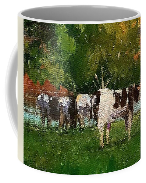 Cows Coffee Mug featuring the painting Grazing By Our Creek by Jessica Anne Thomas
