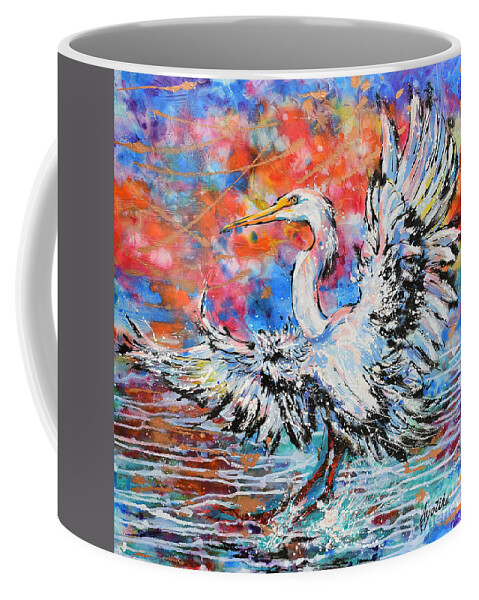  Coffee Mug featuring the painting Great Egret Sunset Glory by Jyotika Shroff