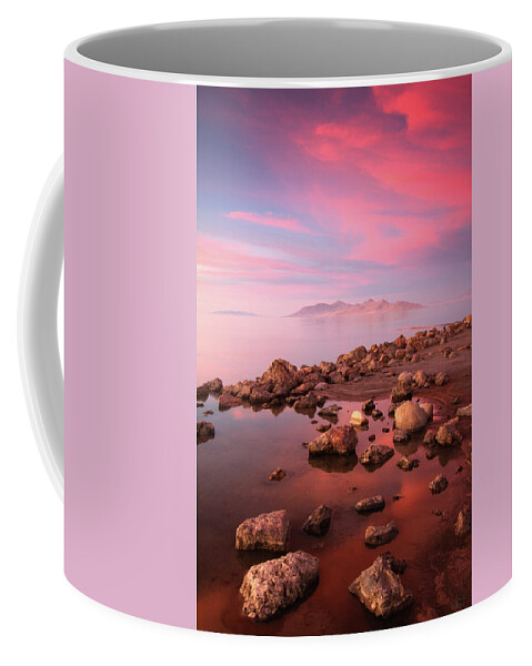 Utah Coffee Mug featuring the photograph Great Salt Lake and Antelope Island Sunset by Brett Pelletier