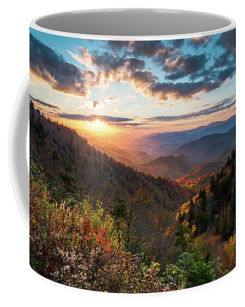 Great Smoky Mountains Coffee Mug featuring the photograph Great Smoky Mountains National Park NC Scenic Autumn Sunset Landscape by Dave Allen