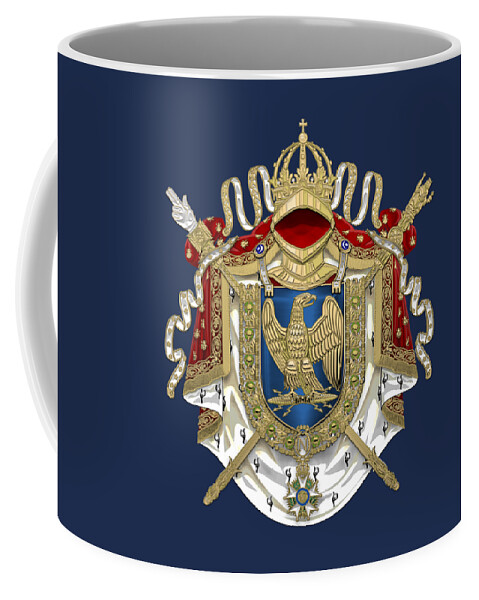 'napoleon Bonaparte' Collection By Serge Averbukh Coffee Mug featuring the digital art Greater Coat of Arms of the First French Empire over Blue Velvet by Serge Averbukh