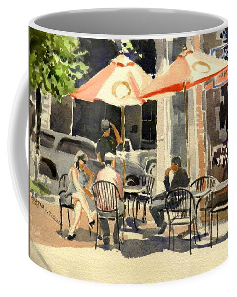 Casual Dining Coffee Mug featuring the painting Greek Corner Lunch by Martha Tisdale