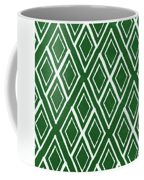 Diamonds Coffee Mug featuring the mixed media Green and White Diamonds- Art by Linda Woods by Linda Woods