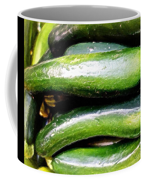Green Cucumber Colorful Coffee Mug featuring the painting Green Cucumber by Joan Reese