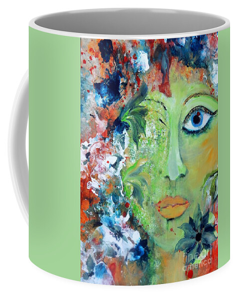 Green Coffee Mug featuring the painting Green Garden Goddess by Lisa Kaiser