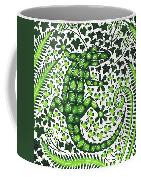 Bright Coffee Mug featuring the painting Green Gecko by Nat Morley