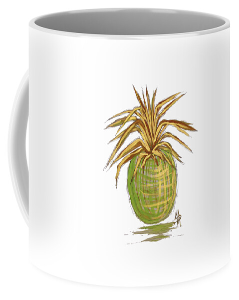 Pineapple Coffee Mug featuring the painting Green Gold Pineapple Painting Illustration Aroon Melane 2015 Collection by MADART by Megan Aroon