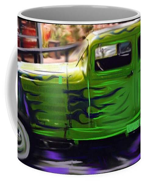 Car Coffee Mug featuring the digital art Green Hotrod by Angela Weddle