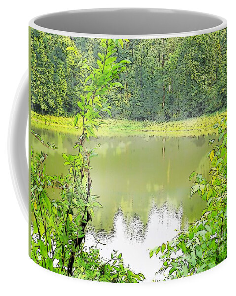 Lake Green Photo Photograph Tree Trees Water Colorartified Enhanced Coffee Mug featuring the digital art Green on Lake by Craig Walters