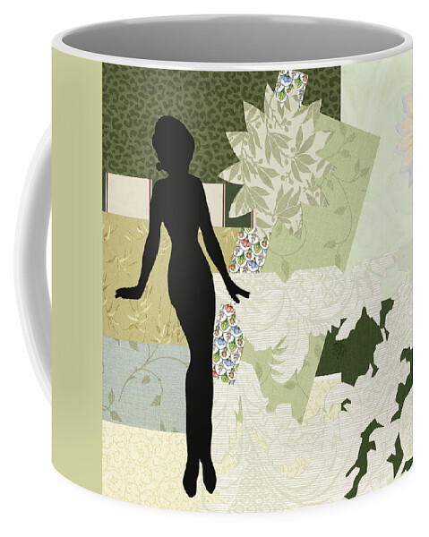 Little Girls Room Coffee Mug featuring the mixed media Green Paper Doll by Katia Von Kral