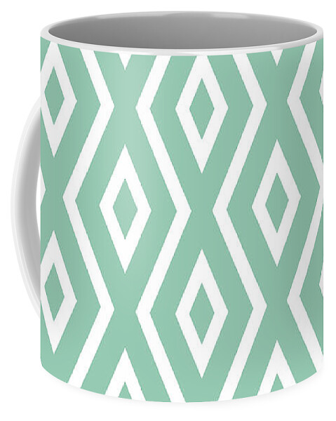 Green Pattern Coffee Mug featuring the mixed media Green Diamond Pattern by Christina Rollo