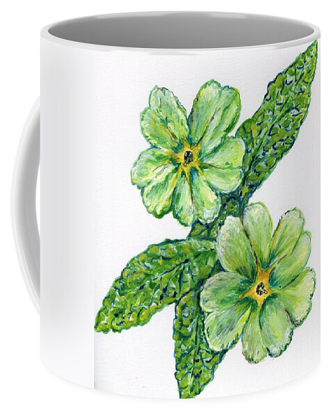Green Coffee Mug featuring the painting Green Primrose Illustration by Catherine Gruetzke-Blais