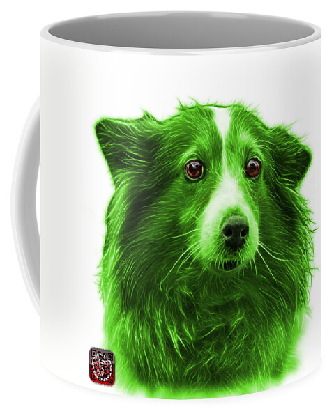 Sheltie Coffee Mug featuring the mixed media Green Shetland Sheepdog Dog Art 9973 - WB by James Ahn