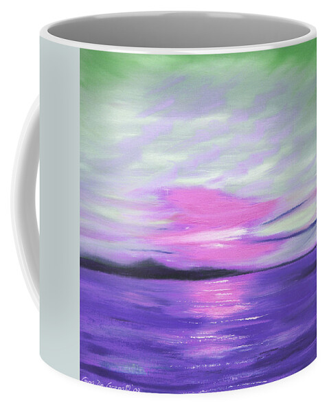 Green Coffee Mug featuring the painting Green Skies and Purple Seas Sunset by Gina De Gorna