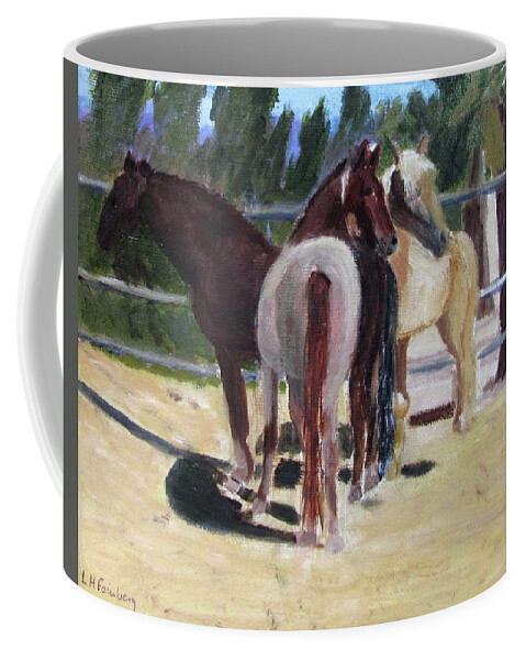 Horses Coffee Mug featuring the painting Gregory and his mares by Linda Feinberg