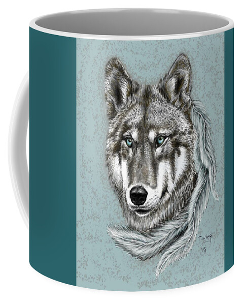 Wolf Coffee Mug featuring the digital art Grey Wolf by Teresa Wing