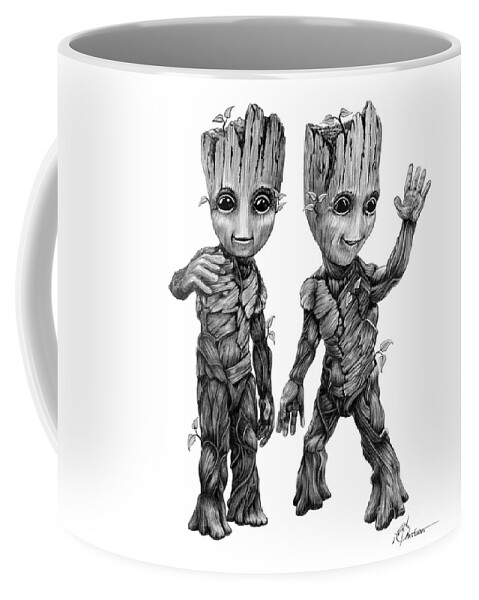 Pencil Coffee Mug featuring the drawing Groots by Murphy Elliott