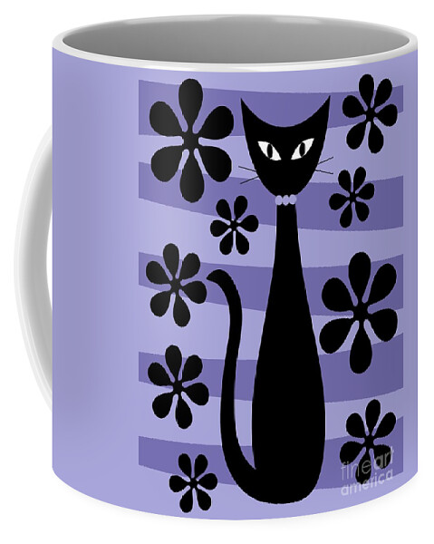 Donna Mibus Coffee Mug featuring the digital art Groovy Flowers with Cat Purple and Light Purple by Donna Mibus