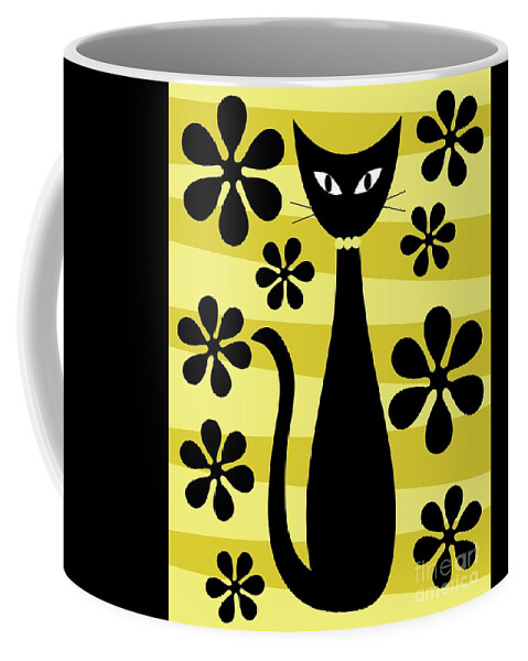 Donna Mibus Coffee Mug featuring the digital art Groovy Flowers with Cat Yellow and Light Yellow by Donna Mibus