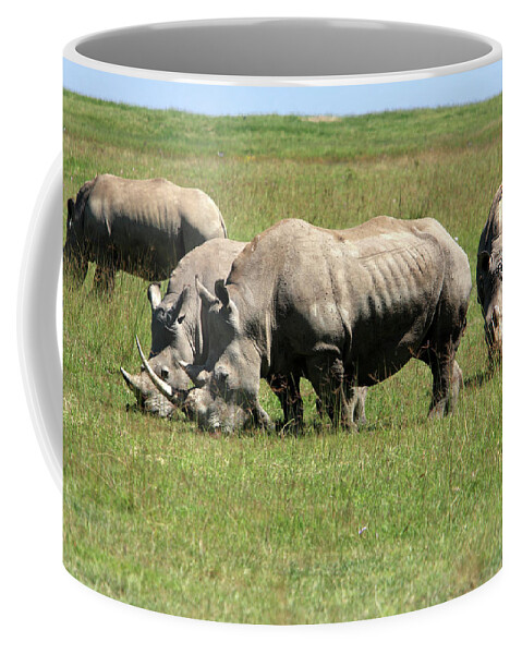 Kenya Coffee Mug featuring the photograph Group Of White Rhino by Aidan Moran